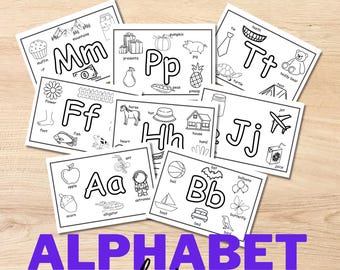 Preschool Alphabet Coloring Pages: Printable Toddler Activity (Digital Download)