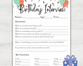 Kids Birthday Interview Printable: Yearly Keepsake (Digital Download)