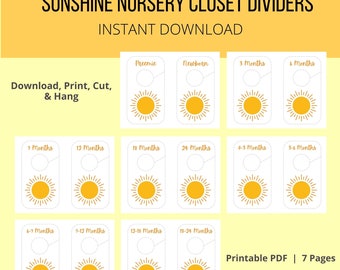 Sunshine Nursery Closet Dividers, Baby Closet Dividers, Closet Organizer, Baby Girl Room, Baby Boy Room, Nursery Decor, Sunshine Nursery