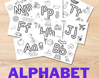 Preschool Alphabet Coloring Pages: Printable Toddler Activity (Digital Download)