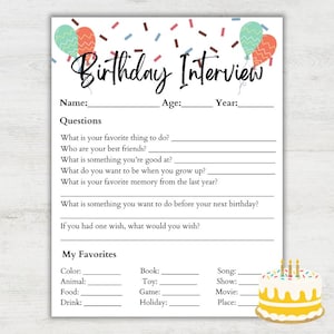 Kids Birthday Interview Printable: Yearly Keepsake (Digital Download)