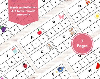 Juego de unir y recortar letras, aprendizaje preescolar (patrón PDF)