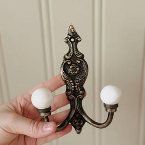 Antique Bronze Cast Iron with White Ceramic Knobs double arm Coat Clothes Hook