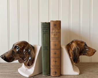 Vintage Ceramic Bookends, Pair of Dog Head Bookends, 6-Inch Length
