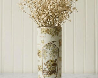 1970s Gold Imari Hand-Painted Floral Vase: Chinoiserie Umbrella Stand (12" Tall)