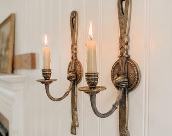 Set of 2 Ornate heavy solid Brass tassel Wall Sconces