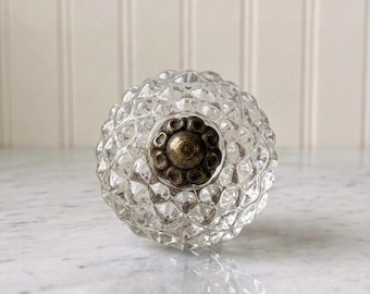 Glass and Antique bronze round hobnail knob