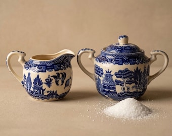 1940s Asian Blue willow sugar and creamer pitcher- set of 2