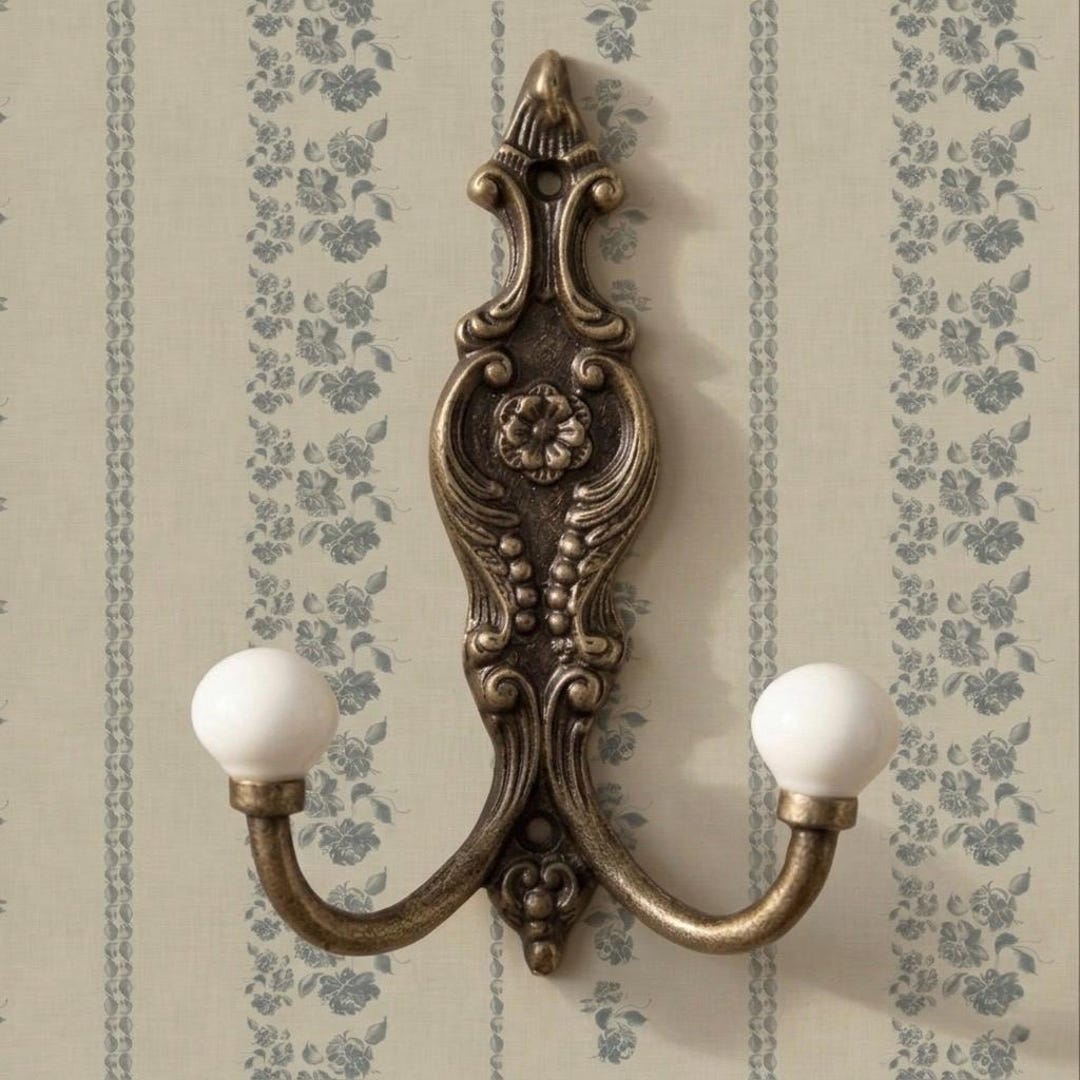 Antique Bronze Cast Iron with White Ceramic Knobs double arm Coat Clothes Hook