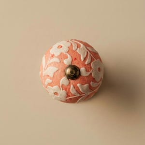 Pink and white floral Ceramic round Drawer knob