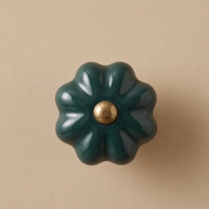 Teal blue Ceramic flower melon Drawer knob with antique back plate