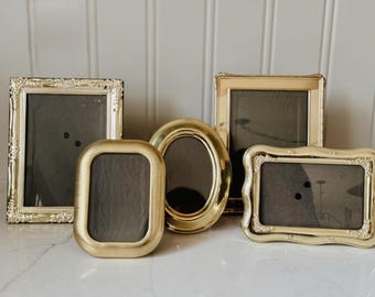 Your Choice- vintage Solid brass and gold metal table top picture frames with glass