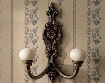 Antique Bronze Cast Iron with White Ceramic Knobs double arm Coat Clothes Hook