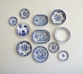 Antique 1830s Spode, Ironstone, Etc Blue and White Plate Gallery Wall Decor with Hardware