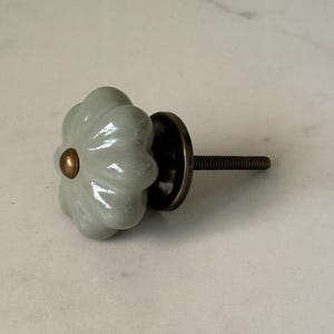 Sage Green Ceramic Flower Knob • Floral Cabinet Drawer Pull, Dresser Hardware, English Cottage