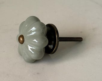 Sage Green Ceramic Flower Knob • Floral Cabinet Drawer Pull, Dresser Hardware, English Cottage