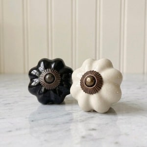 Black or cream crazed ceramic Drawer knob with antique back plate