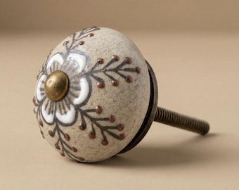 Pomello per cassetto in ceramica a forma di fiore rotondo