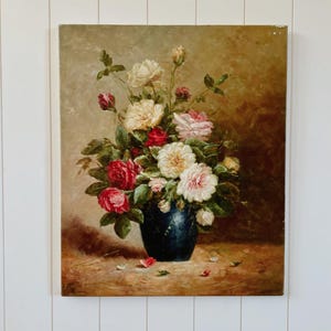 Vintage floral still life, 20x24&quot; oil on canvas, unsigned