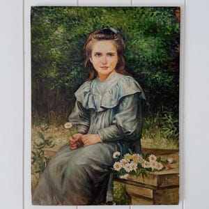 Vintage Portrait of a girl, 12x16&quot; oil on wood panel, unsigned, Unframed- frame in photo is for display purposes only!