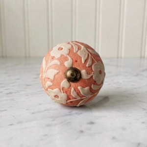 Pink and white floral Ceramic round Drawer knob