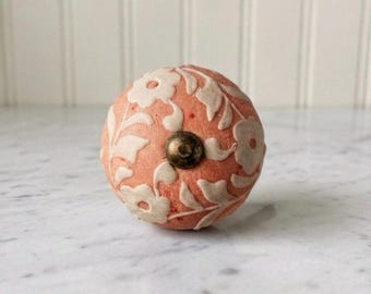 Pink and white floral Ceramic round Drawer knob