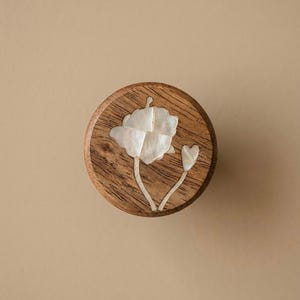 Lily flower Mother of Pearl inset Wooden Knob