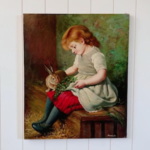 Vintage portrait oil painting, 20x24&quot; oil on canvas, signed by the artist Lewis, Unframed-frame in photo is for display purposes only!