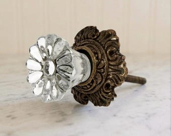 Glass and Antique bronze Glass Floral Knob with Umbrella base