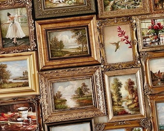 Miniature Vintage Oil Painting – 5x7 Framed Art, Ornate Gold Frame