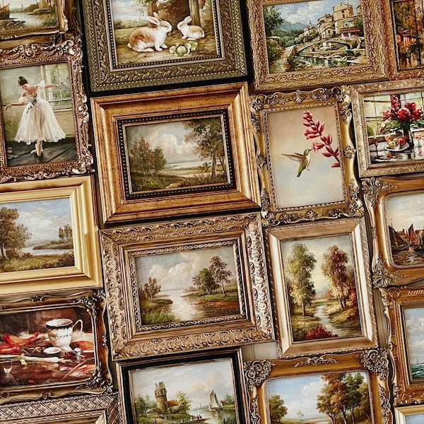 Miniature Vintage Oil Painting – 5x7 Framed Art, Ornate Gold Frame