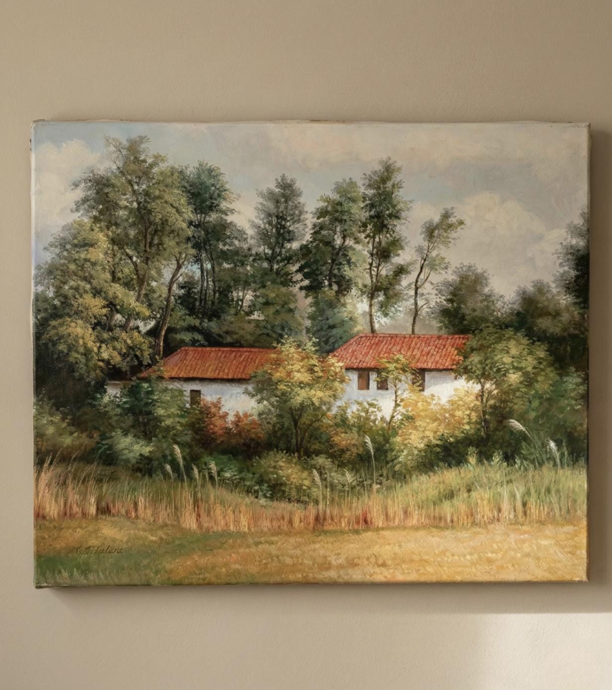 ヴィンテージの農家の風景油絵、20 x 24インチのキャンバスに油彩