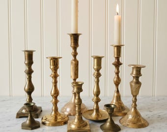 Solid Brass Candlestick Holders, Aged Patina, Vintage Candle Holder, Cottage Core Wedding Decor