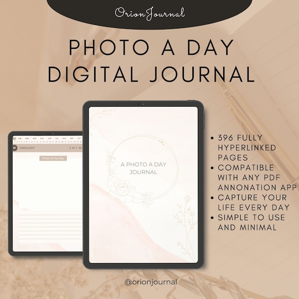 Photo A Day Digital Journal, Daily Photo Journal, Daily Digital Journal, 365 Day Journal, Keepsake Journal, Photography, Goodnotes, PDF