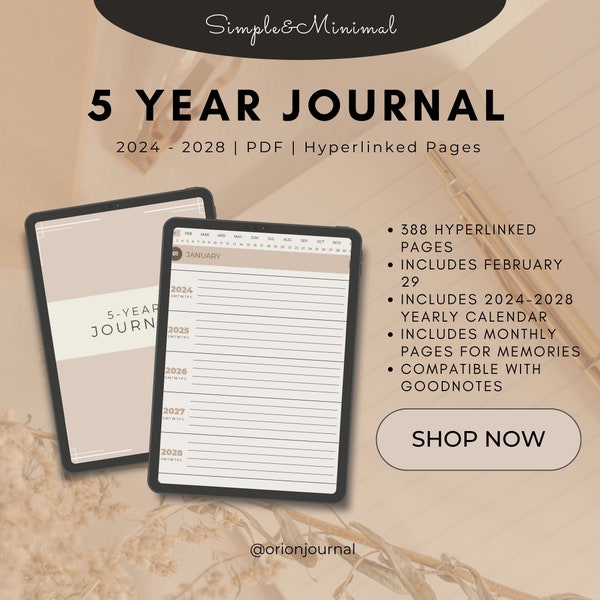 Five Year Digital Journal PDF with hyperlinks
