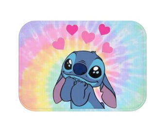 Cute Tie-Dye Stitch Bath Mat, Disney Lover Gift, Bathroom Décor, Home Essentials, Non-Slip Floor Mat, Fun Bathroom Accessory