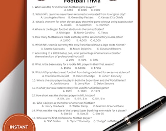 Printable Crazy Weird Football Trivia Game, Pub Trivia, Sports Party for The Big Game TRIV02
