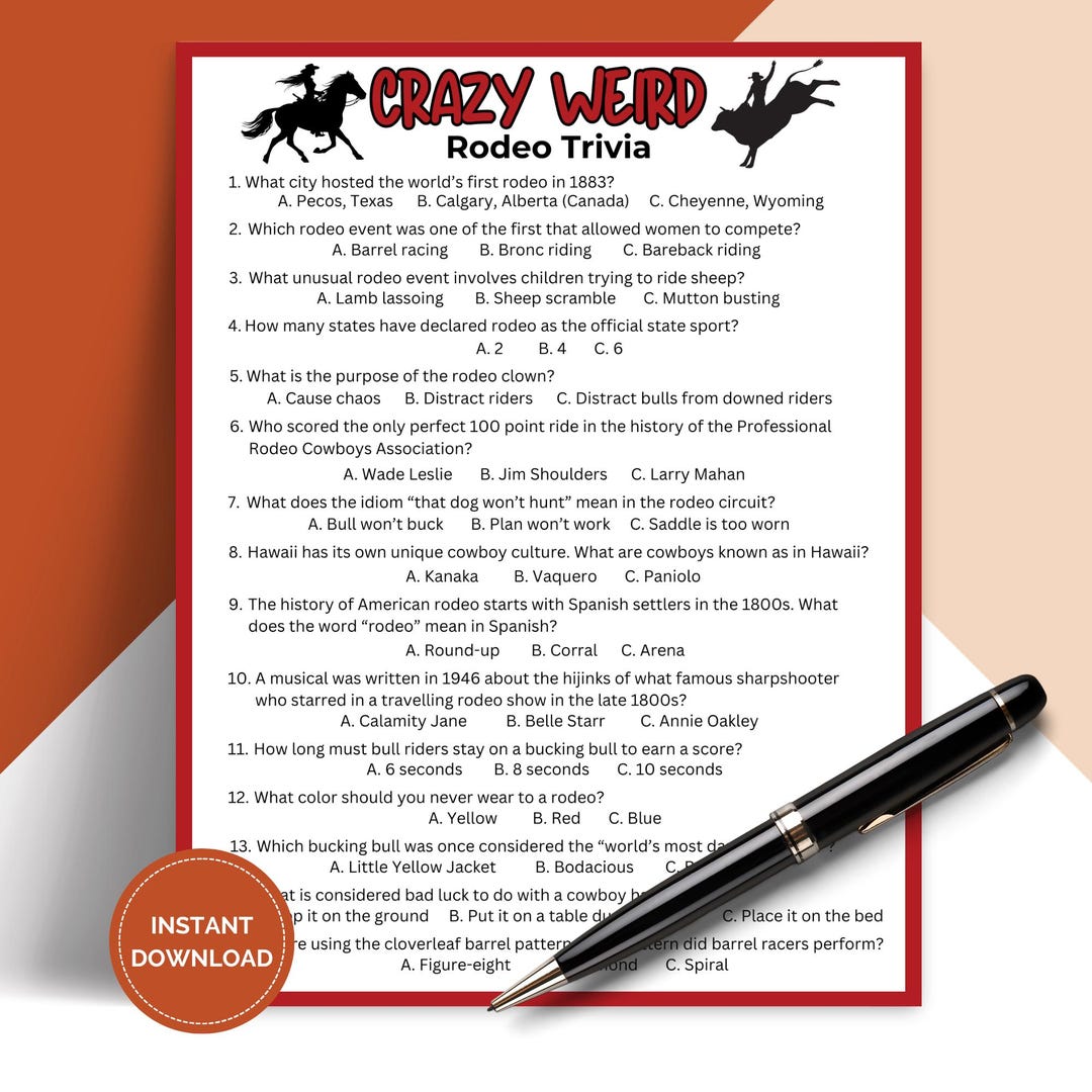 Rodeo Riddles Printable Crazy Weird Rodeo Trivia Game, Cowboy Trivia, Icebreaker ...