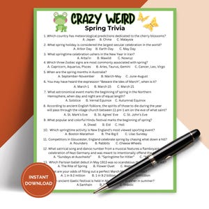 Printable Crazy Weird Spring Trivia Game, Pub Trivia, Icebreaker Activities for Work TRIV02