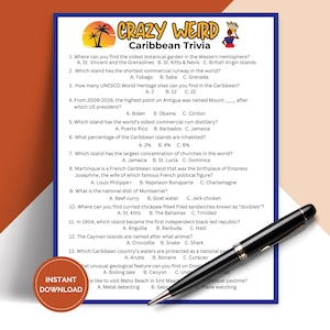Printable Crazy Weird Caribbean Trivia Game, Pub Trivia, Icebreaker Activities for Cruise Vacation TRIV02