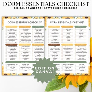 Checklist voor bewerkbare slaapzaal: een afdrukbare zonnebloem bloemen esthetische eerstejaars boodschappenlijstje
