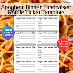 Bearbeitbares Spaghetti Dinner Fundraiser Raffle Ticket Vorlage, Fundraising Event für Schulgemeinschaften RAF01