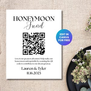 Edytowalny szablon kodu QR dla funduszu miesiąca miodowego, minimalistyczne oznakowanie wydarzeń weselnych, znak QR Venmo na wesele