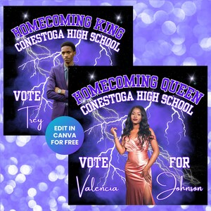 Editable Homecoming Queen and King Flyer Bundle, Vote for Me Hoco Class Campaign, Homecoming Court, Blue Bootleg Rap Tee Design