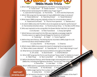Crazy Weird 1960er Jahre Musik Trivia Spiel, 60er Jahre Pub Trivia, Eisbrecher Spiele für Senioren TRIV02