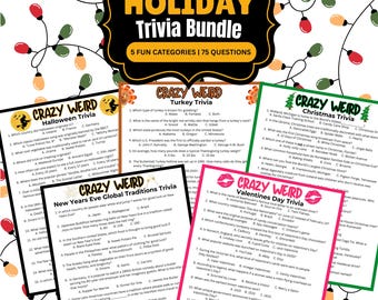 Paquete imprimible de juegos de preguntas y respuestas navideñas locas y extrañas, preguntas y respuestas de trivialidades para pubs, juegos rompehielos para el trabajo TRIV02