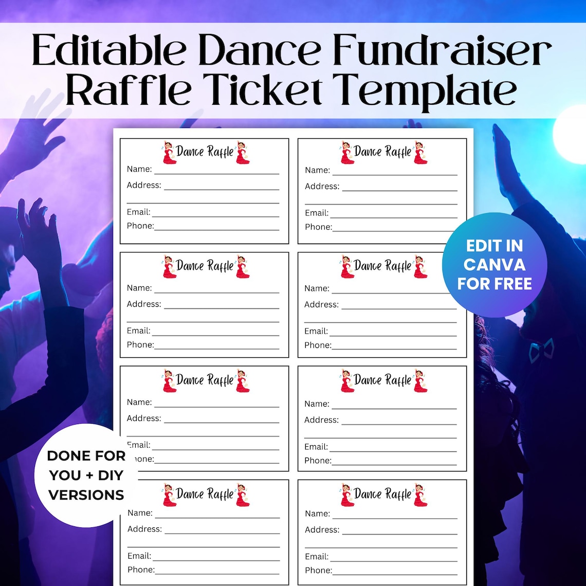 Pto Day Raffle Editable Dance Fundraiser Raffle Ticket Template, Fundraising Event ...