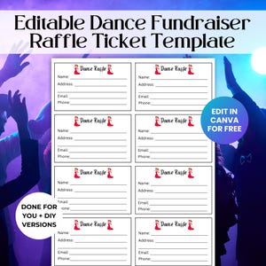 Bearbeitbare Tanz Fundraiser Raffle Ticket Vorlage, Benefizveranstaltung, Schul PTO Fundraiser RAF01