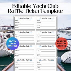 Bearbeitbare Yacht Club Raffle Ticket-Vorlage, Spendenaktion, Sailing Club Fundraiser RAF01