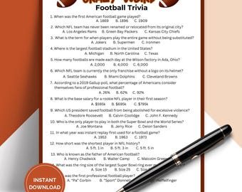 Juego de preguntas y respuestas de fútbol loco y extraño para imprimir, ideal para fiestas de pub o para celebrar el gran partido (TRIV02)
